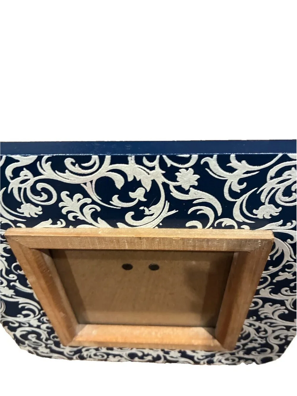 Navy Blue & White Damask square picture frame (fits 4x4 or 3.5 x3.5 photo)